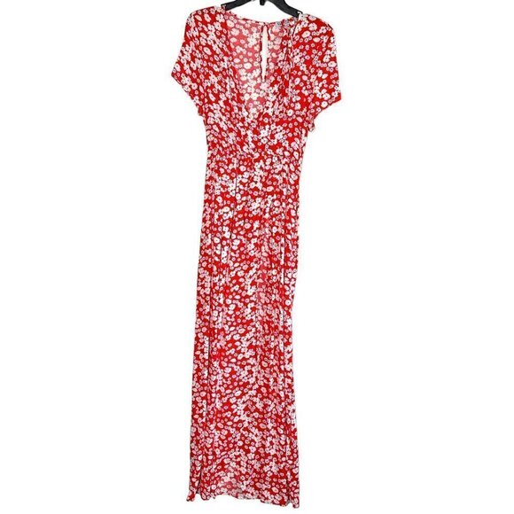 NEW Velvet Torch Red Floral Midi V Neck Dress Size S - Picture 1 of 4